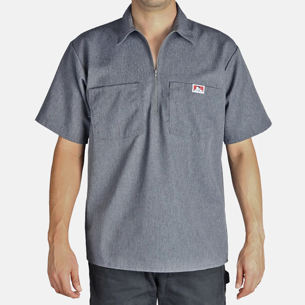 BEN DAVIS SHORT SLEEVE SOLID 1/2 ZIP SHIRT (CHARCOAL HEATHER)