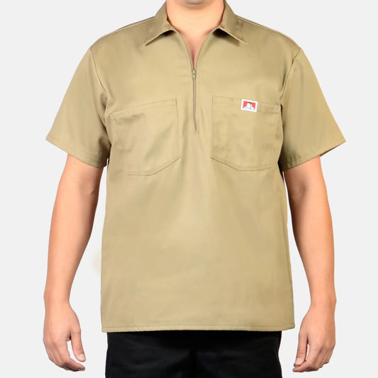 BEN DAVIS SHORT SLEEVE 1/2 ZIP SHIRT (KHAKI)