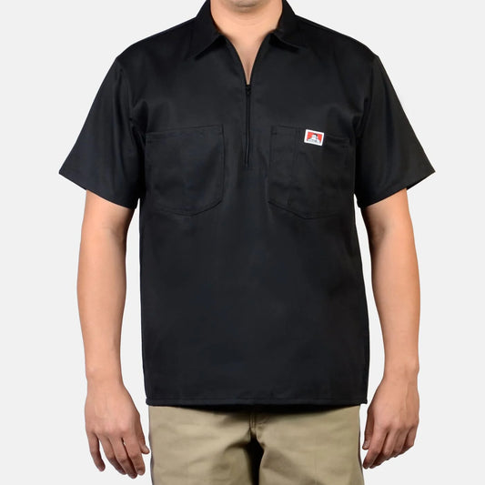 BEN DAVIS SHORT SLEEVE SOLID 1/2 ZIP (BLACK)