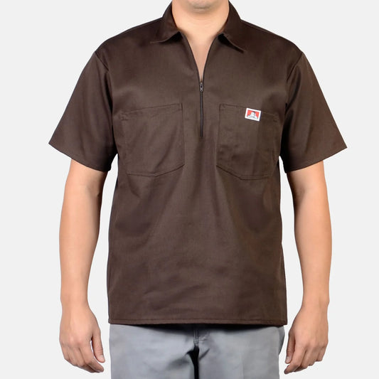 BEN DAVIS SHORT SLEEVE SOLID 1/2 ZIP SHIRT (BROWN)