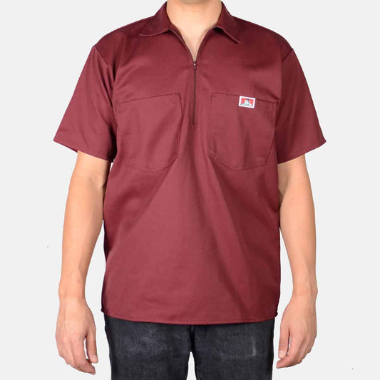 BEN DAVIS SHORT SLEEVE SOLID 1/2 ZIP SHIRT (BURGUNDY)