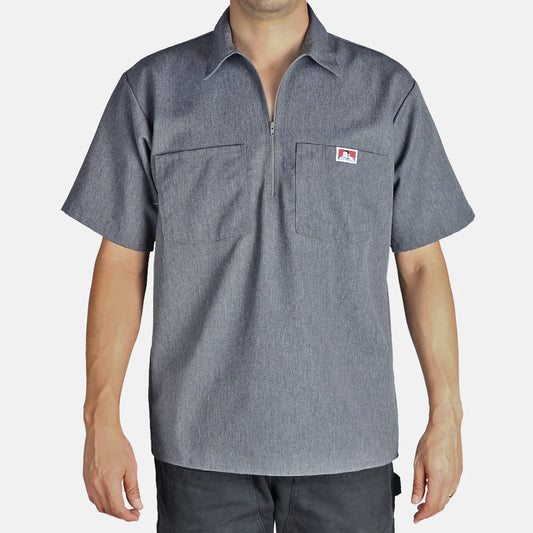BEN DAVIS SHORT SLEEVE SOLID 1/2 ZIP SHIRT  (CHARCOAL HEATHER)