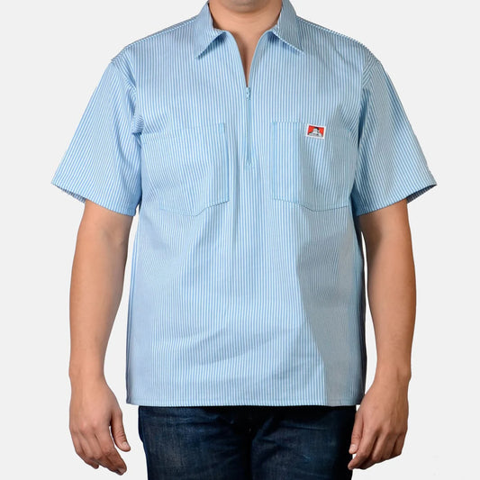BEN DAVIS SHORT SLEEVE STRIPED 1/2 ZIP (BLUE STRIPED)