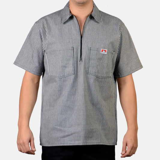 BEN DAVIS SHORT SLEEVE STRIPED 1/2 ZIP (BLACK STRIPED)