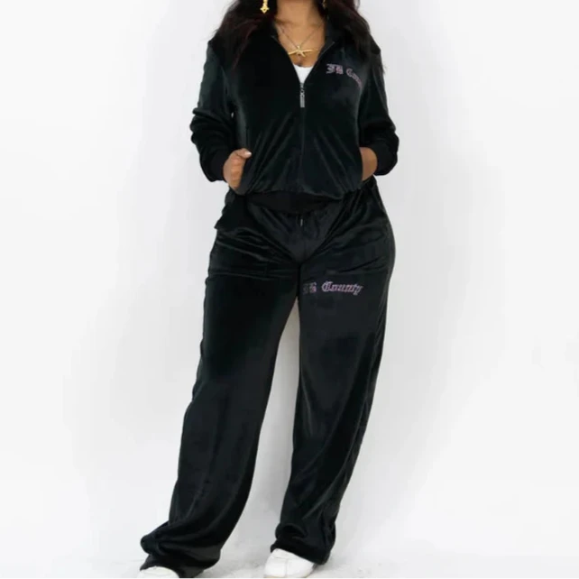 FB COUNTY WOMEN'S RHINESTONE VELOUR TRACKSUIT