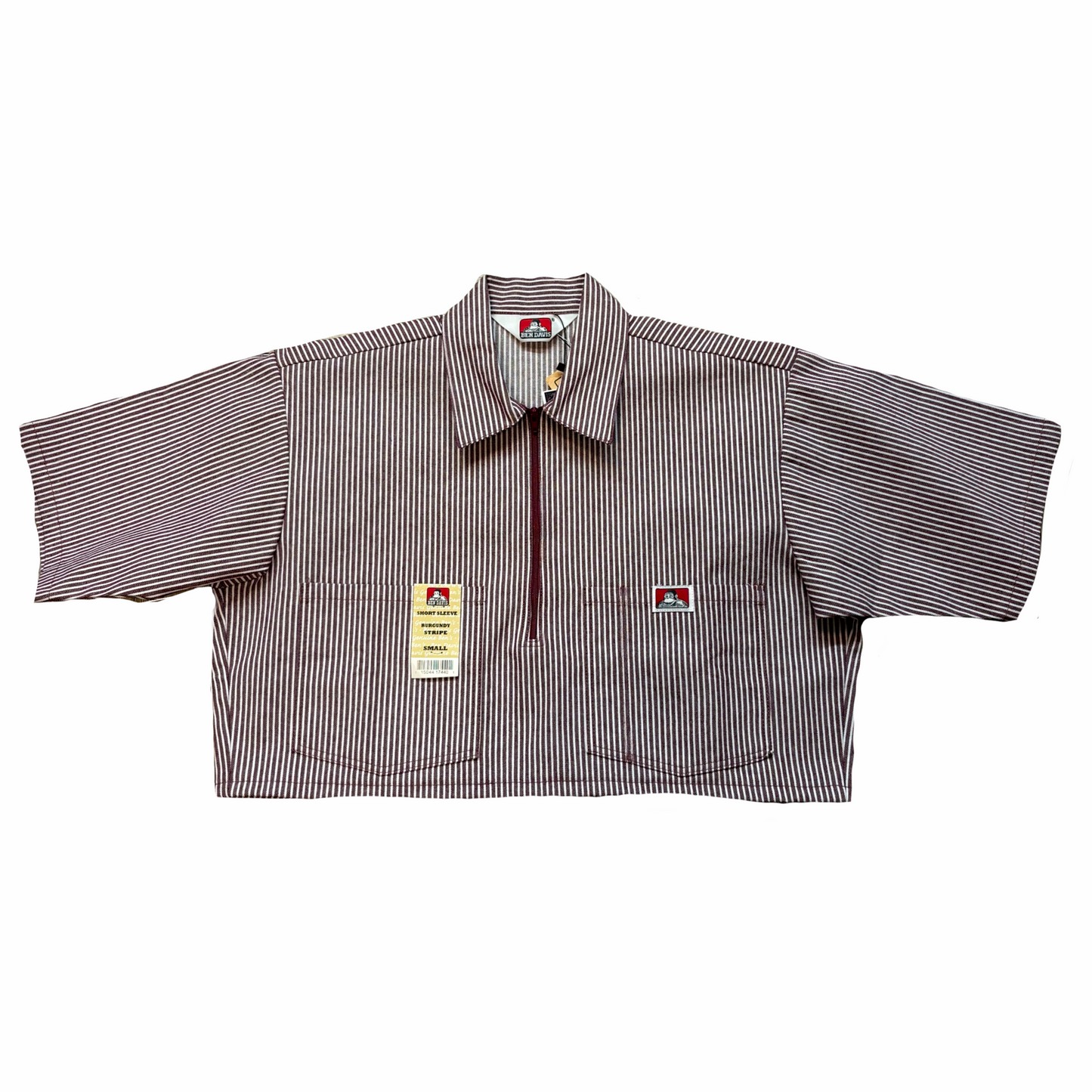 BEN DAVIS LADY CROP TOP 1/2 ZIP (BURGUNDY STRIPE)