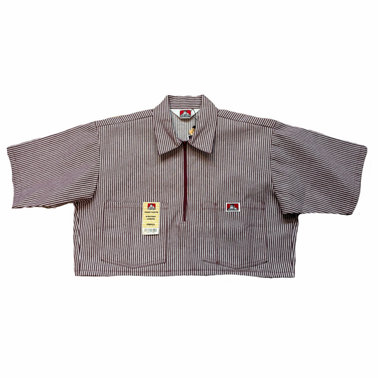 BEN DAVIS LADY CROP TOP 1/2 ZIP (BURGUNDY STRIPE)