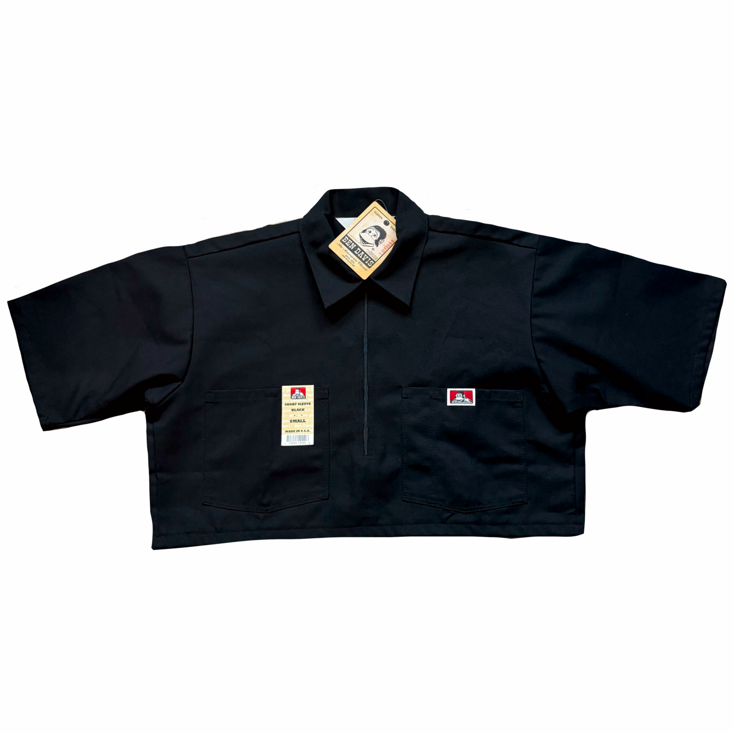 BEN DAVIS LADY CROP TOP 1/2 ZIP (BLACK)
