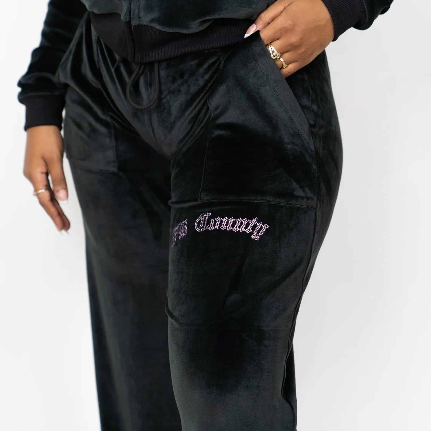 FB COUNTY WOMEN'S RHINESTONE VELOUR TRACKSUIT